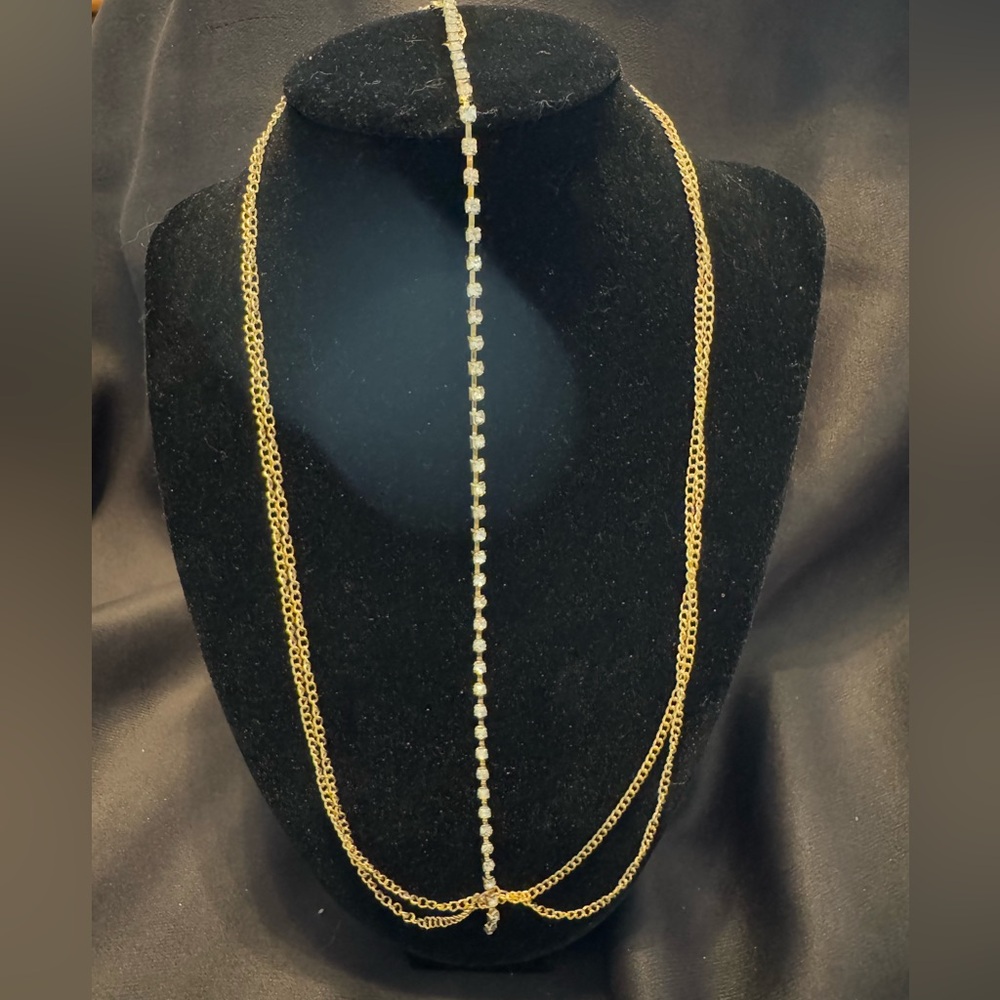 NWT Gold Color & Rhinestones Chain Headpiece Hair Jewelry Wedding Formal 10-11”